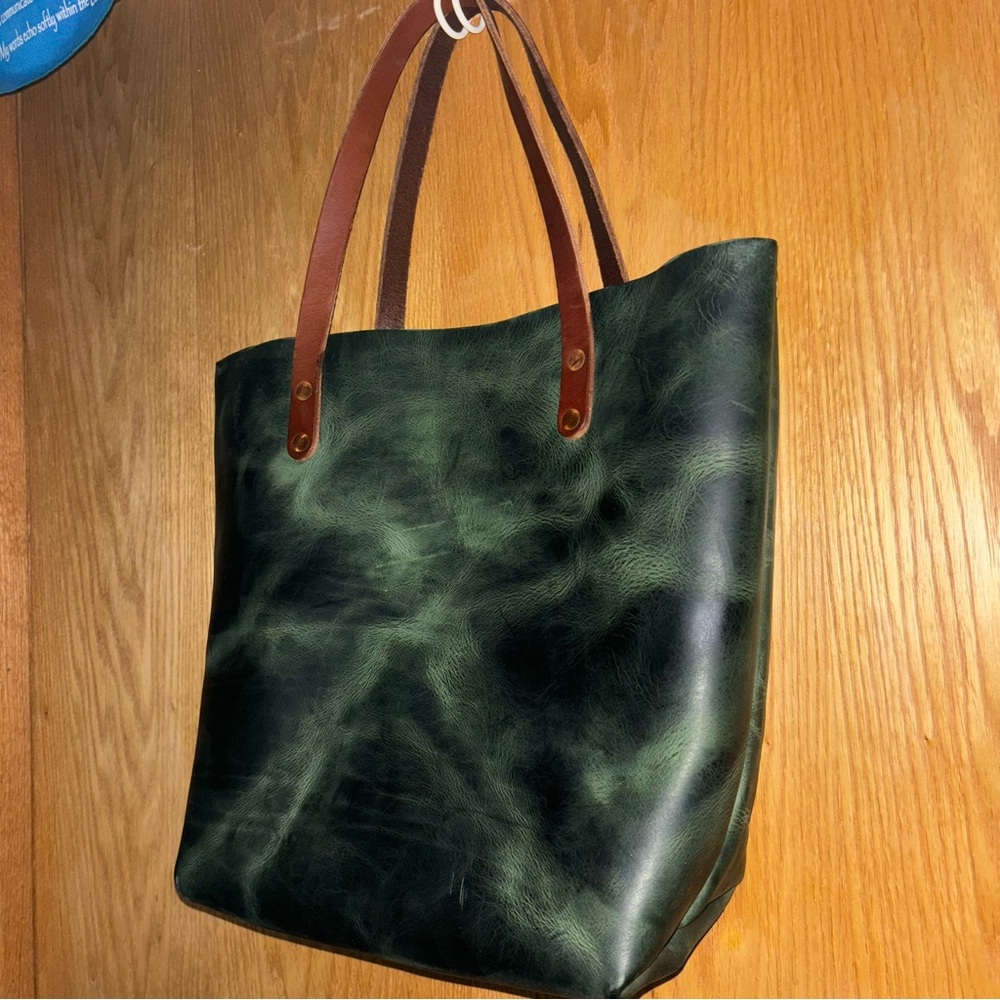 KMM Eucalyptus Leather Tote Bag with Brown Handles